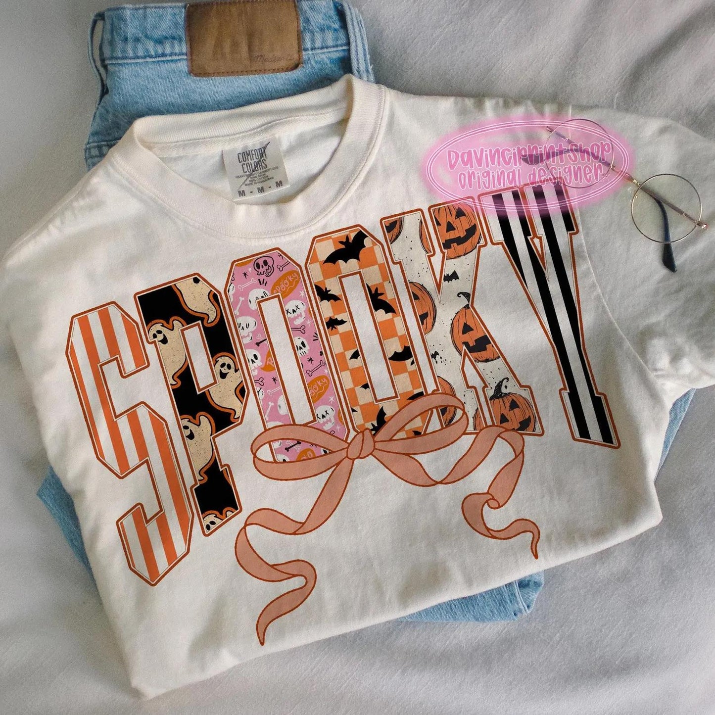 SPOOKY stripped, ghost, pink Skelton T-SHIRT  (Jerzee/Gildan)