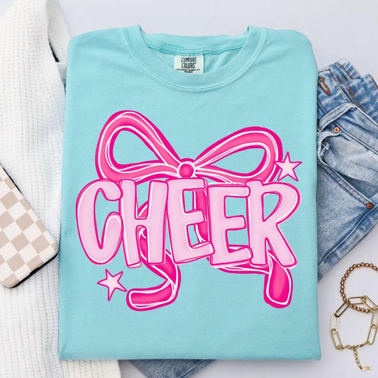 CHEER- LARGE PINK RIBBON WITH STARST-SHIRT  (BELLA / COLOR COMFORT )