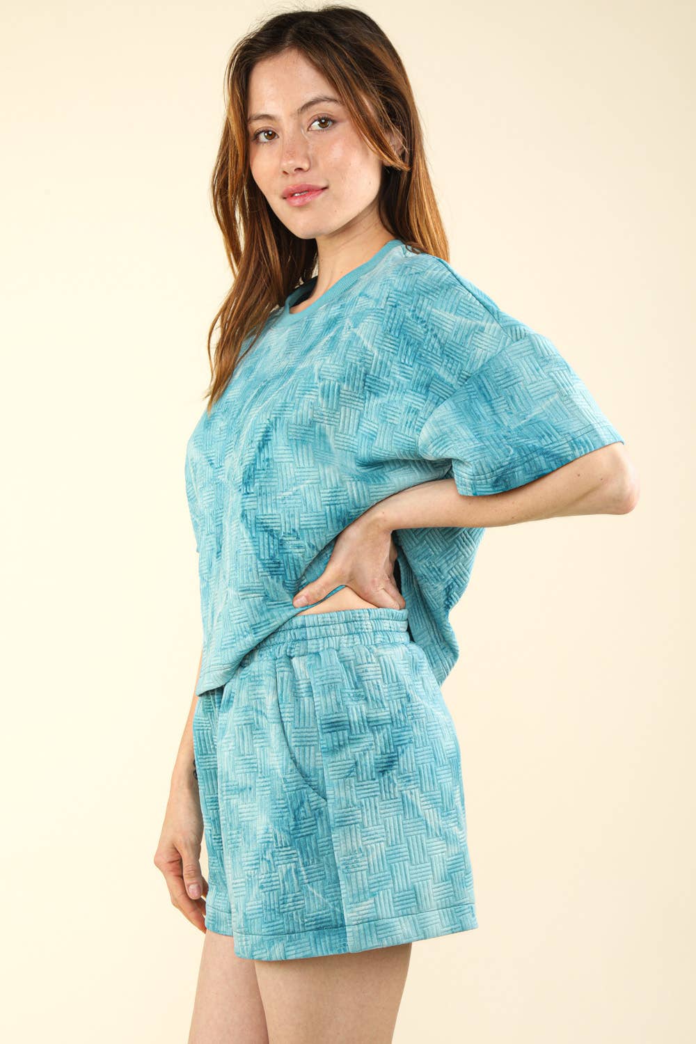 Quilted Washed Comfy Knit Top & Shorts Sets NT117