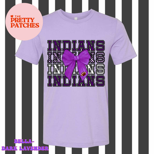 Indians x4 with Football Bow - T SHIRT - (Bella/Comfort Color)