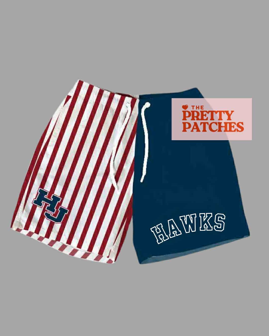 HJ Hawks Half Color / Half Blue & White Stripe with Mascot Head & Wording (ADULT) - PRE ORDER