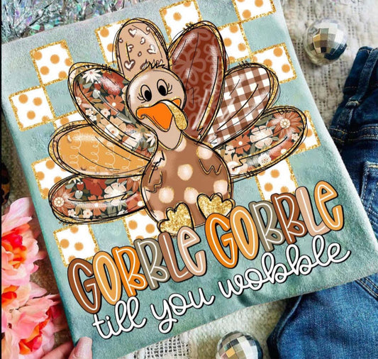 Gobble til you Wobble 🦃 T SHIRT - (Jerzee/Gildan) (lat vintage coyote brown  YOUTH OR TODDLER )