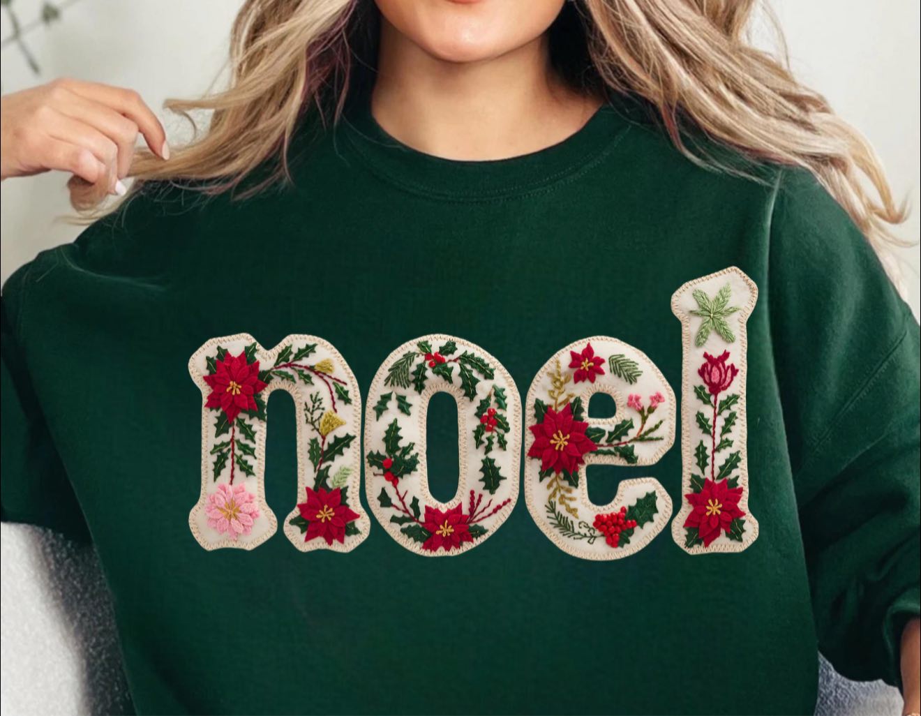 Noel faux embroidery 💚🎄- sweatshirt - (gildan/jerzee)