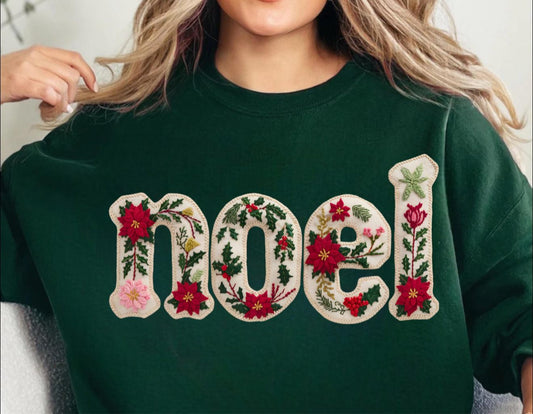 Noel faux embroidery 💚🎄- sweatshirt - (gildan/jerzee)