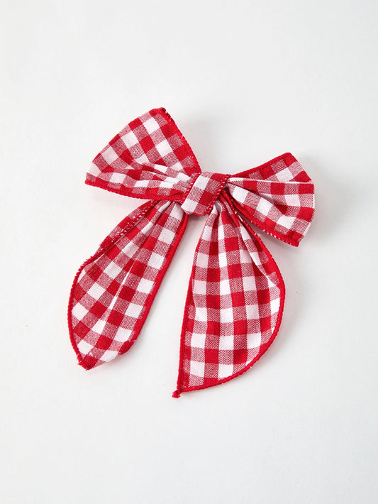 Christmas Red and White Plaid Bow 5 Inch Hairpin- 103125br