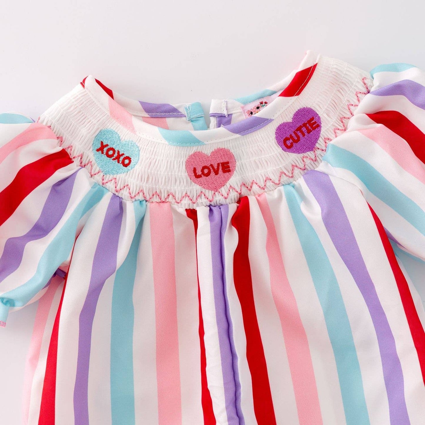 Candy Heart Stripe Smocked Baby Romper CHS34