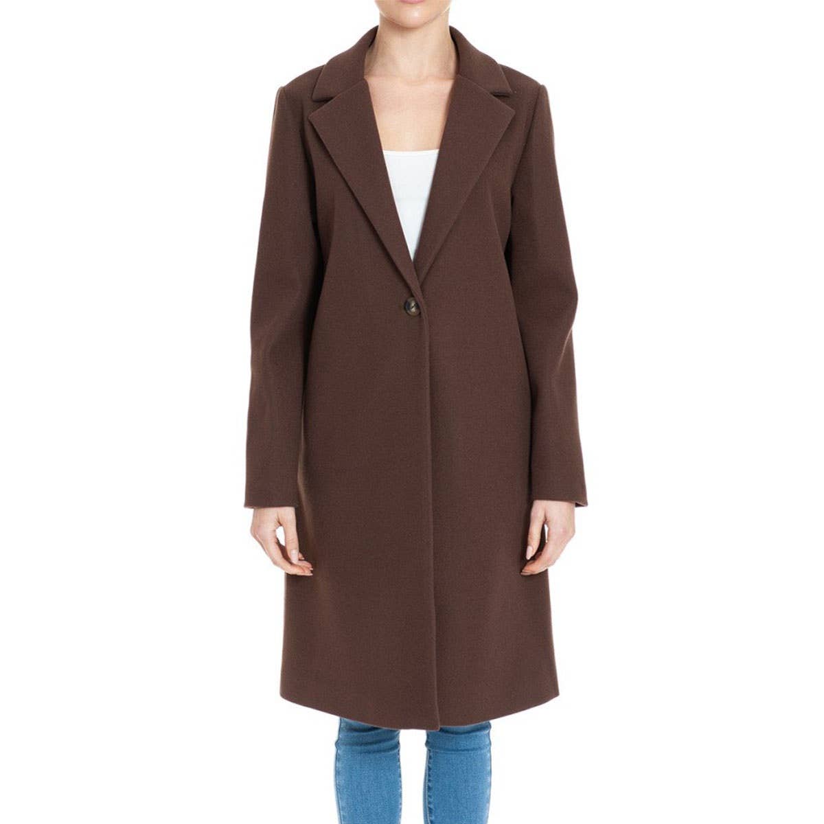 FAUX WOOL SINGLE BREASTED NOTCHED COLLAR LONG COAT GJC757