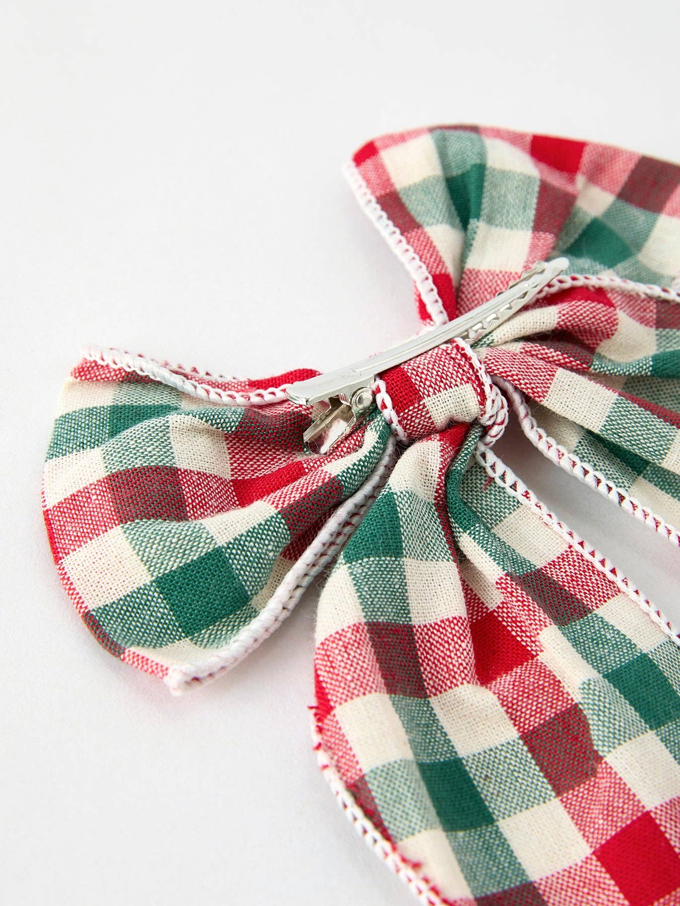 Christmas Red，Green and White Plaid Bow 5 Inch Hairpin 103025AS