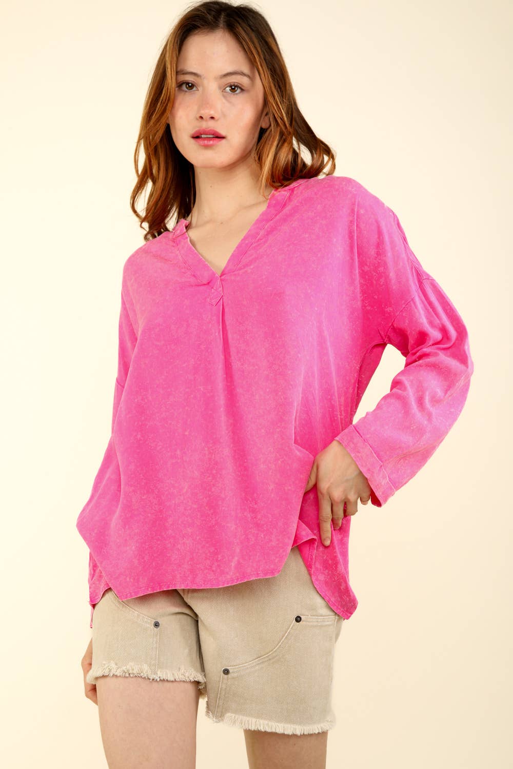 Oversized Washed Soft Shirts Blouse Top JVNT-179L