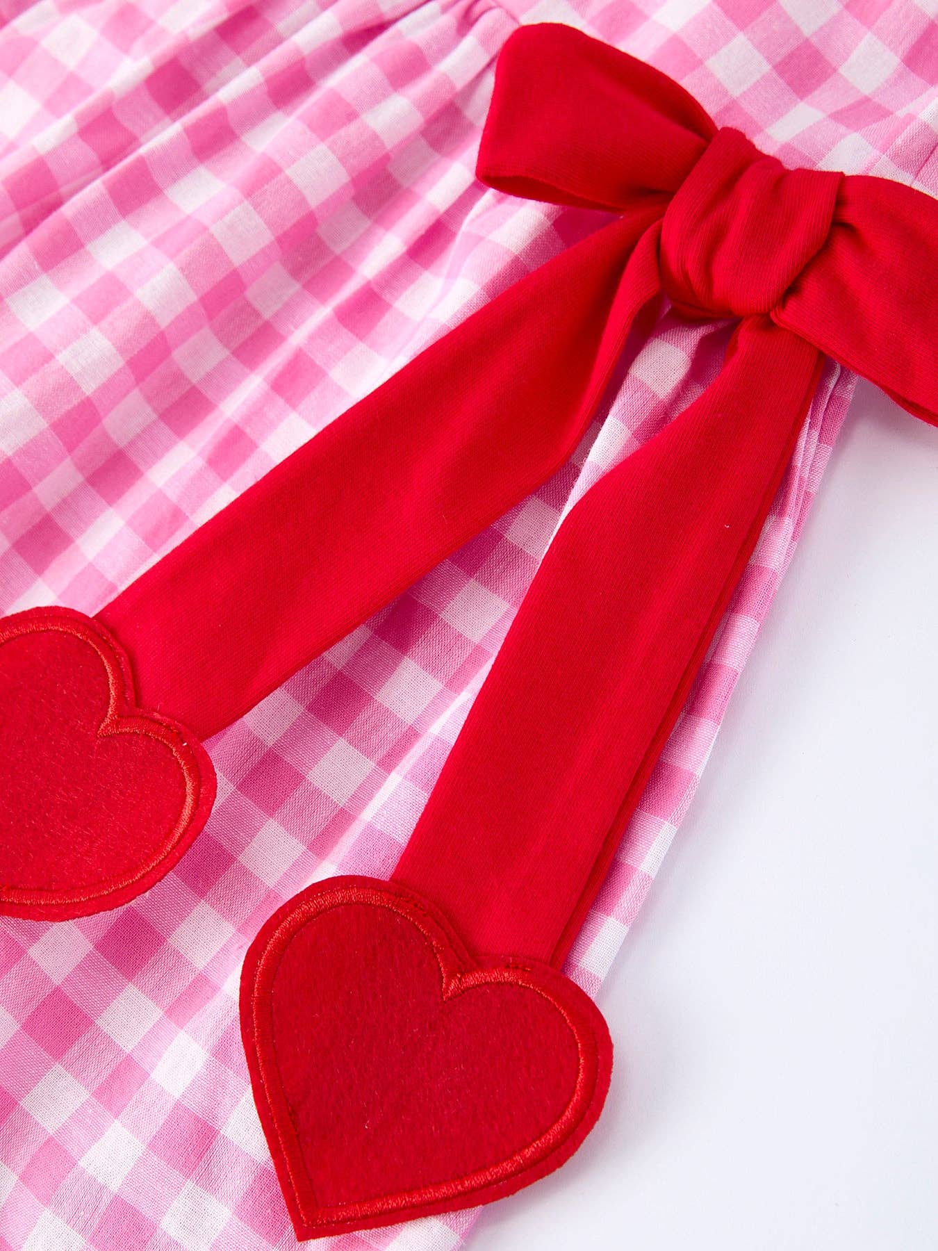 Rylee Faith Designs - Valentine Pink Plaid Girls Dress with Red Hearts and Bows-011026br1