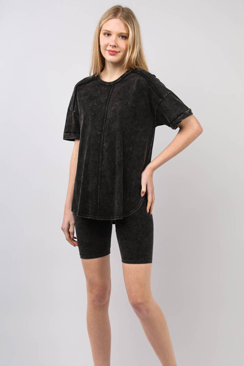 Washed Stretchy Knit Activewear Top & Shorts NT11-5905