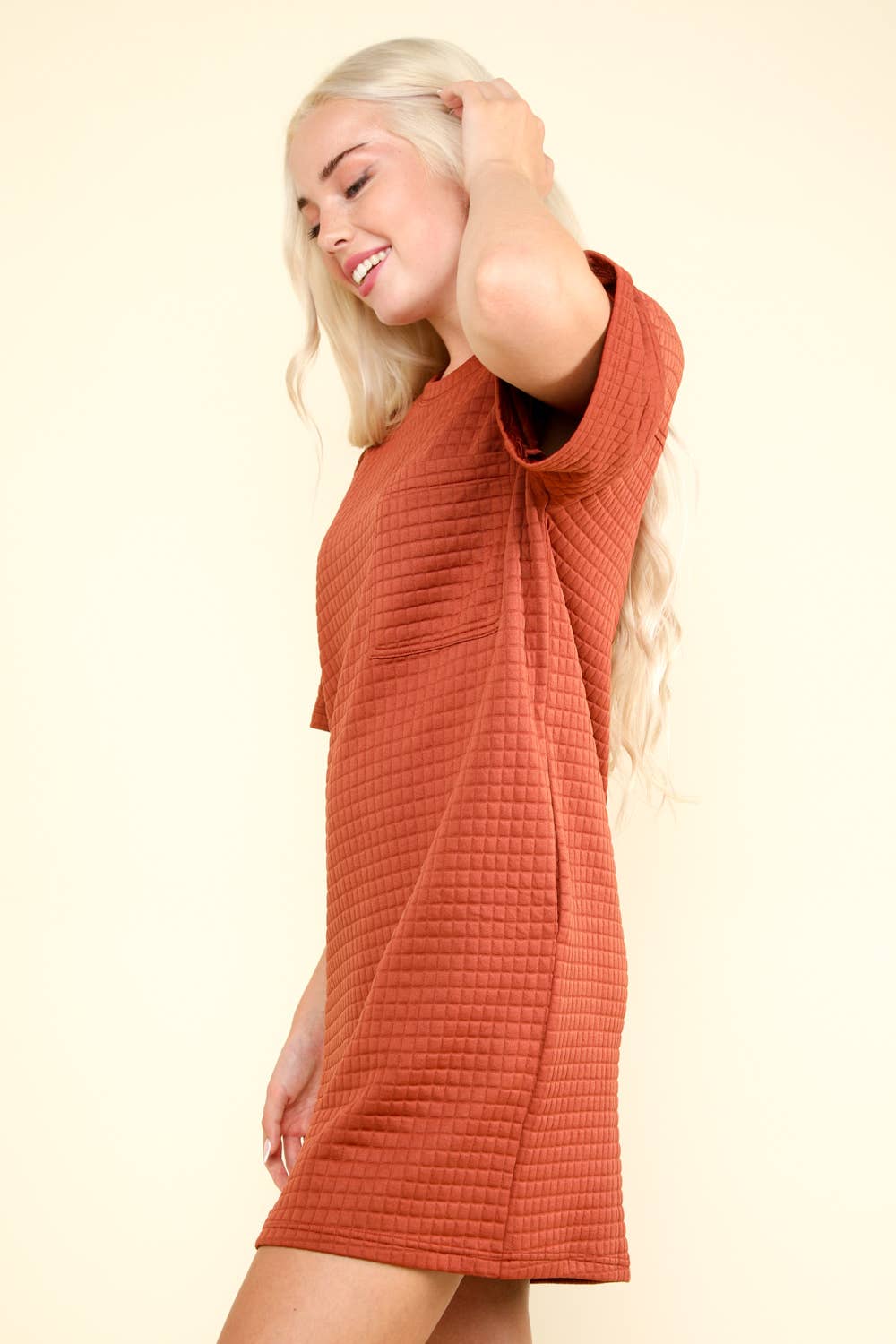 Oversized Quilted Basic Shift Mini Dress Z313-6JH