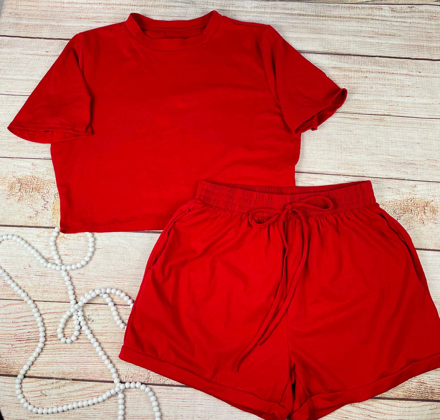 Colorful Women’s Cropped Tee and Drawstring Shorts Set BH89
