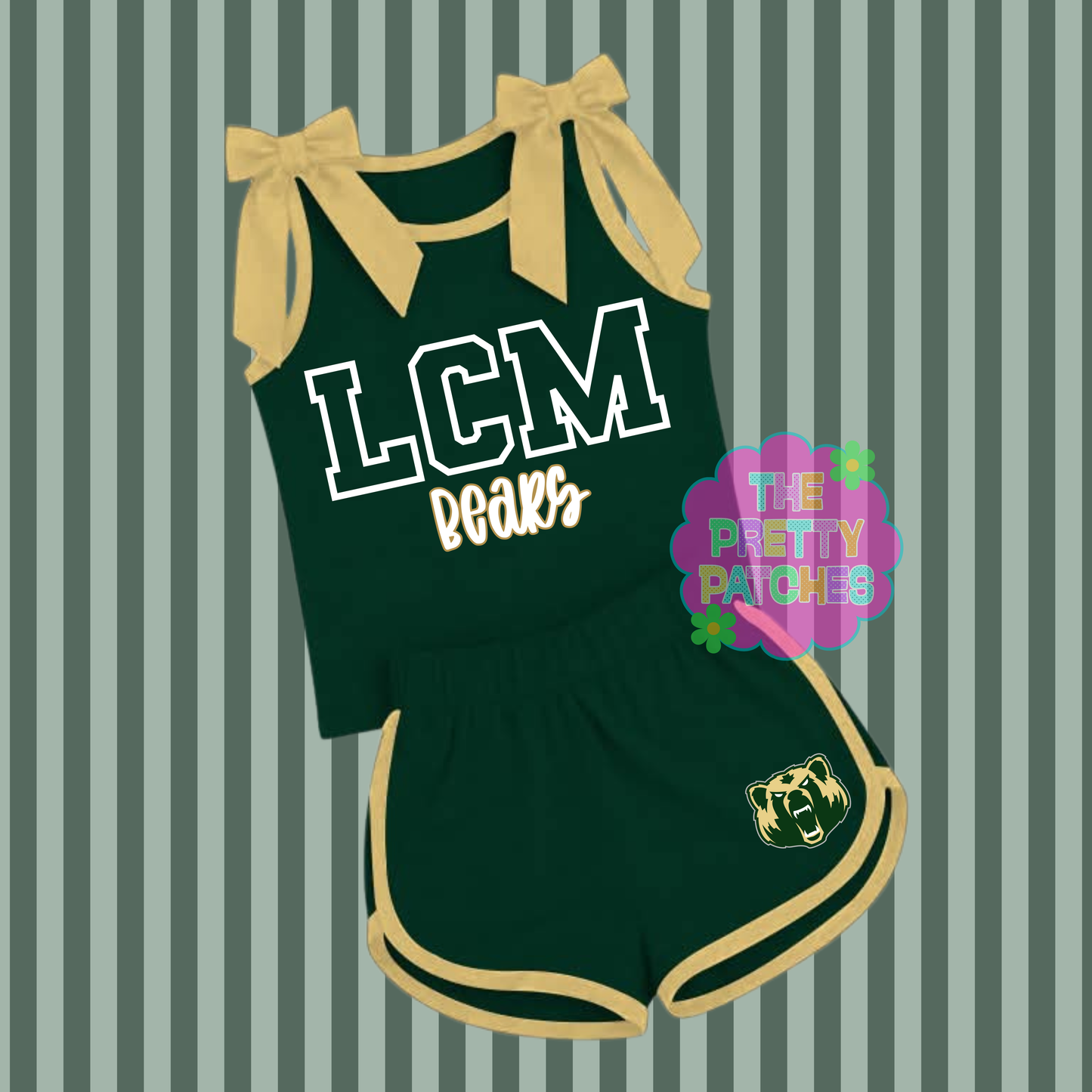 LCM BEARS BOW STRAP TANK SET (GREEN base with GOLD trim) (PREORDER) (TRUSTED) 070226KB