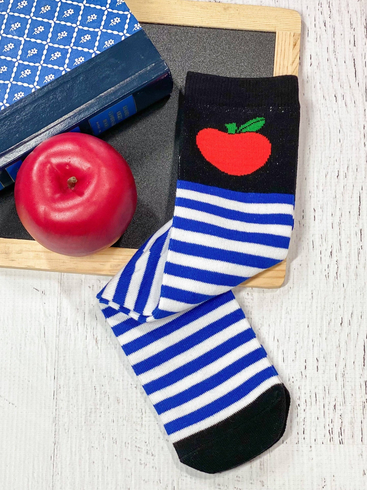 Apple Blue Stripe Tube Socks