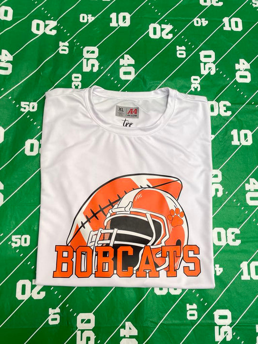 Bobcats (orange and white football, football helmet and bobcat font) T-shirt