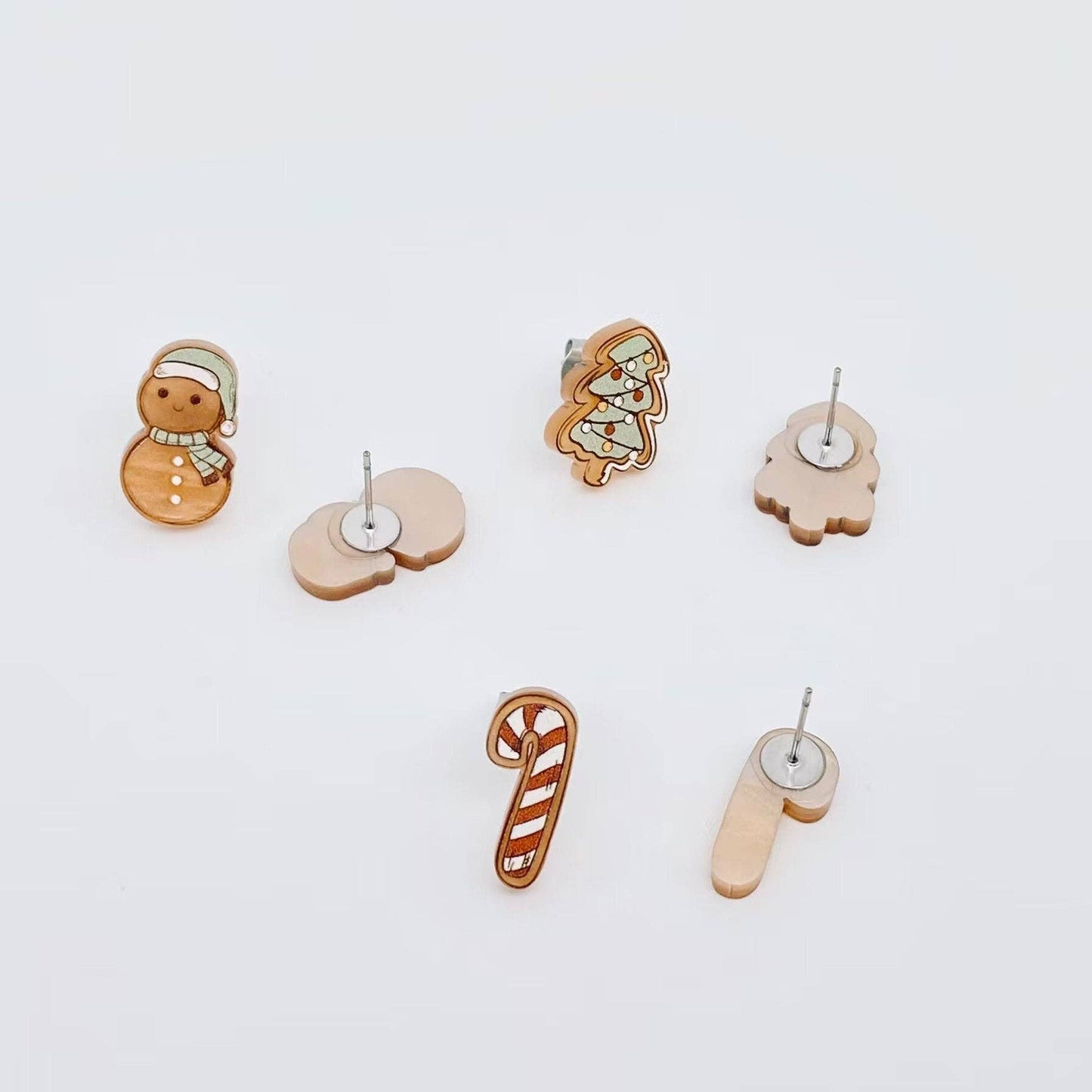 Tree,Gingerbread Man,Snowman,Crutches Ear Studs MIO57149