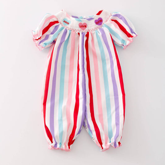 Candy Heart Stripe Smocked Baby Romper CHS34