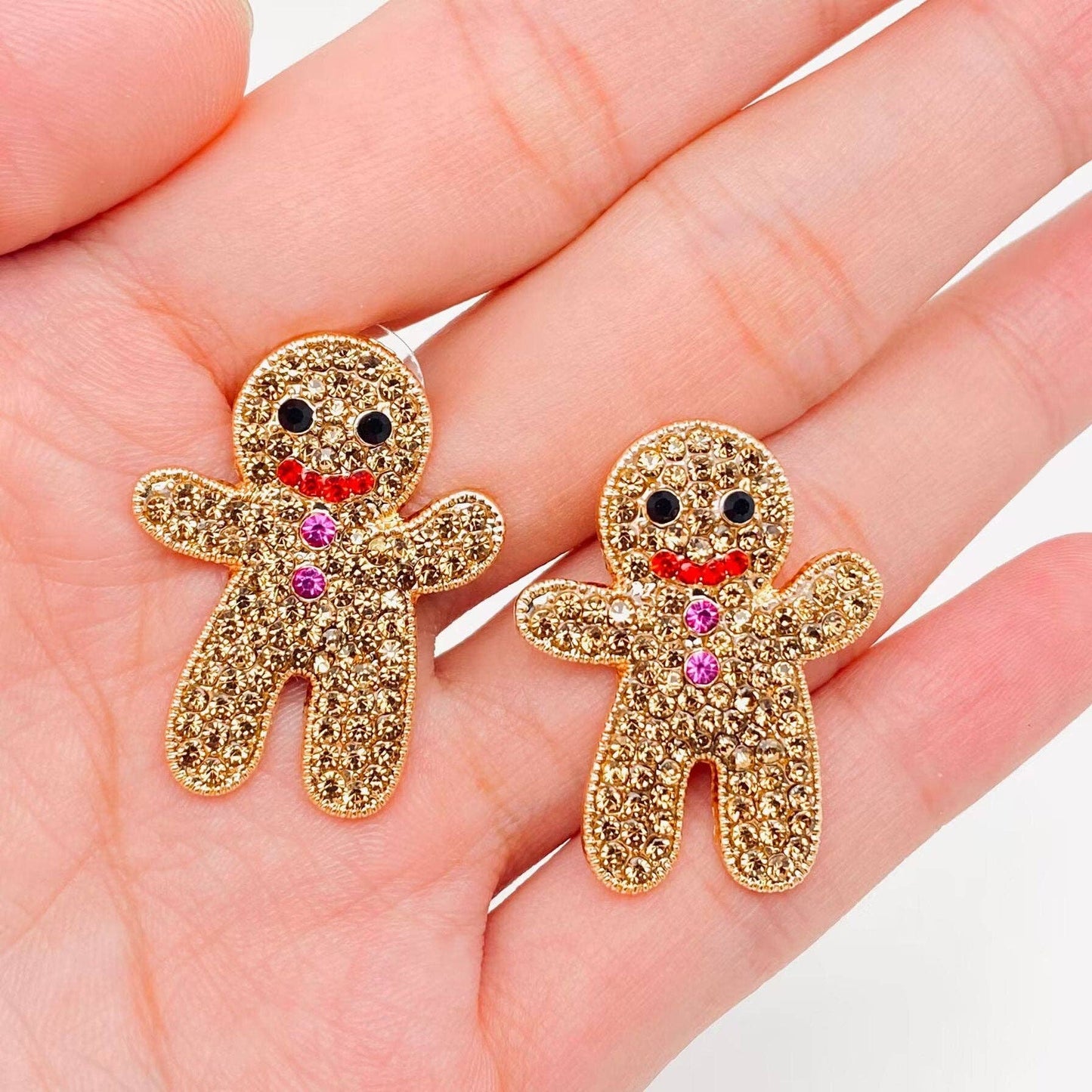 Rhinestone Gingerbread Man Post Earrings MIO56085