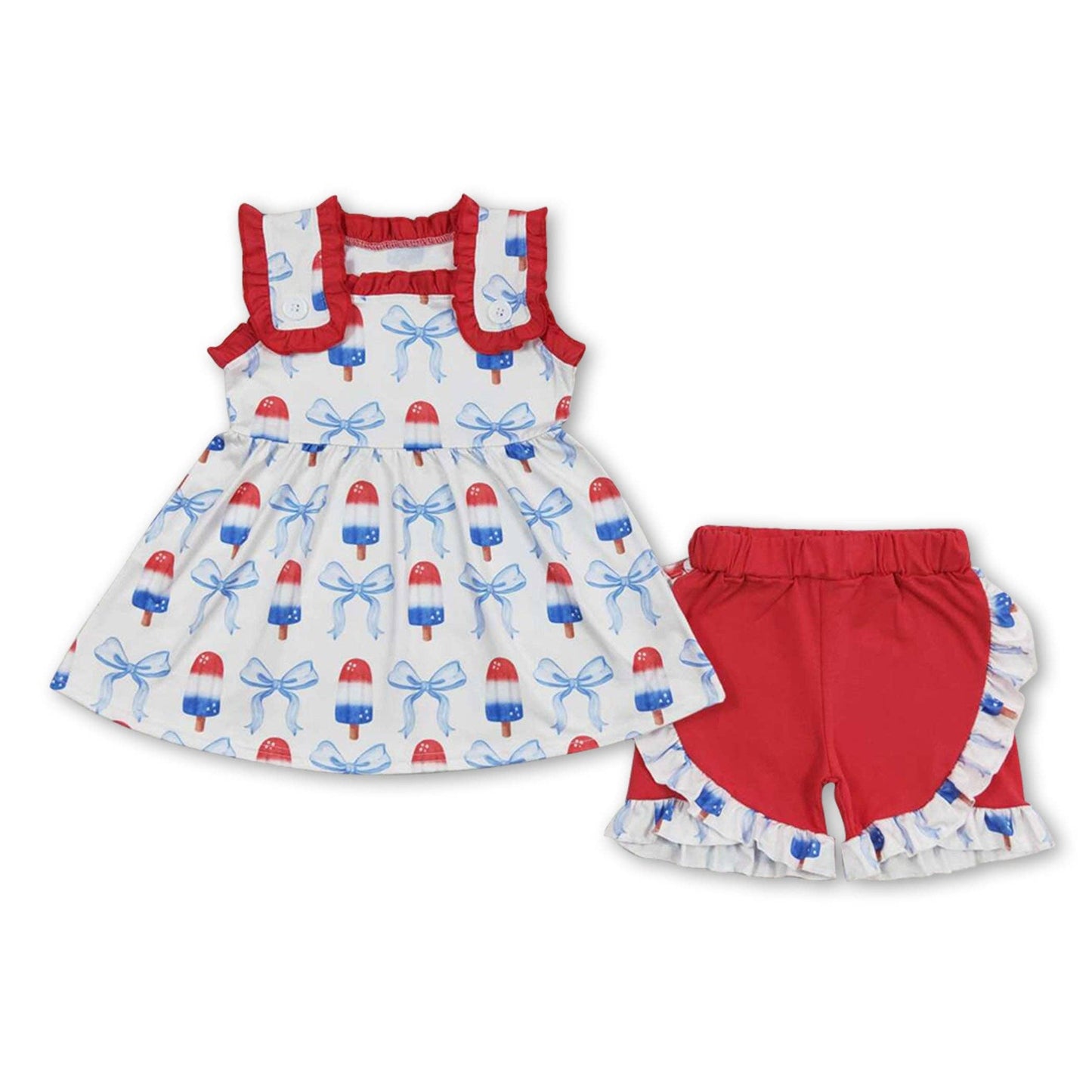 Sleeveless popsicle bow girls 4th of july outfits GSSO1