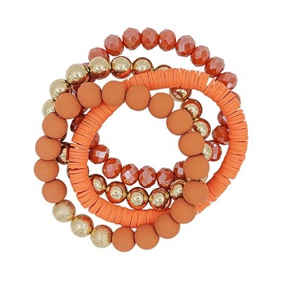 Orange Rubber, Crystal, and Gold Set of 4 Stretch Bracelets TB1176