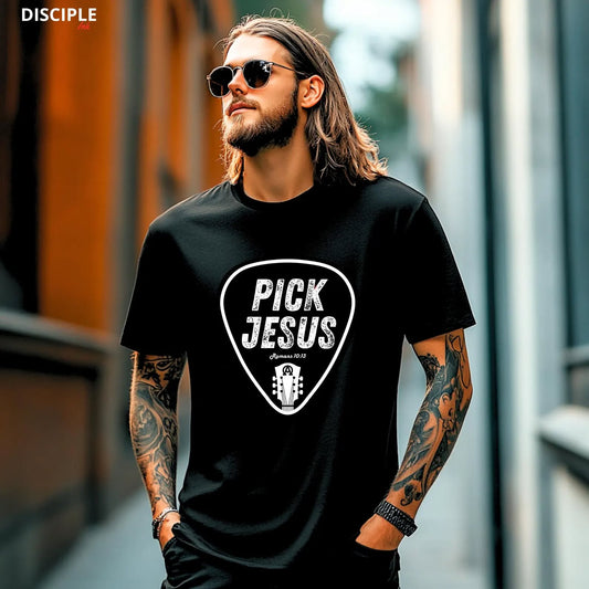 Pick Jesus romans 10:13🤘📀💿🎸- T SHIRT- (GILDAN/LAT)