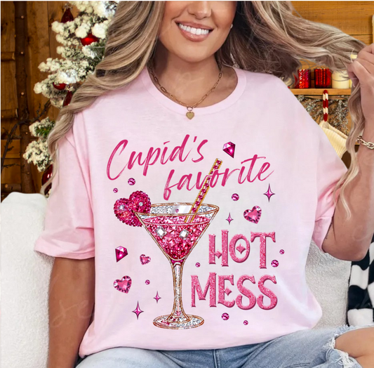 Cupid’s favorite hot mess 🩷 - TSHIRT- (GILDAN/JERZEES)