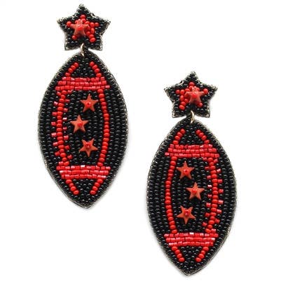 Red and Black Seed Bead Football Gameday 2" Earring (3ST-F72)