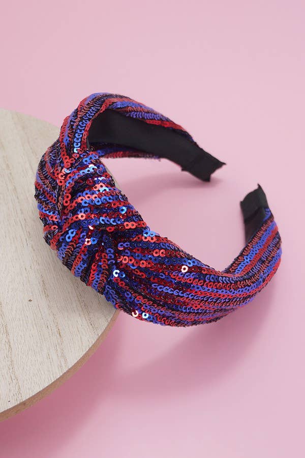 SEQUIN STRIPE EMBELLISHED KNOT HEADBAND 40HB145