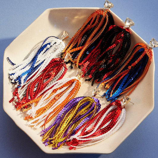 Sequined Tassels Glass Charm Dangling Earrings B5SE2166
