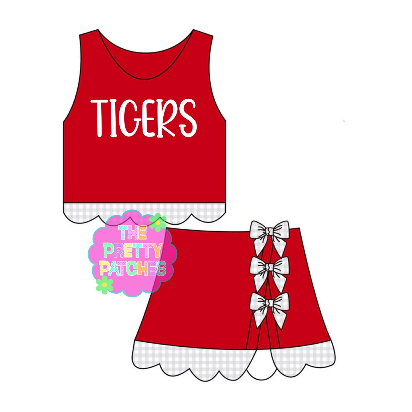 TIGERS GINGHAM SCALLOP ATHLETIC SKORT SET (PREORDER) (TRUSTED)