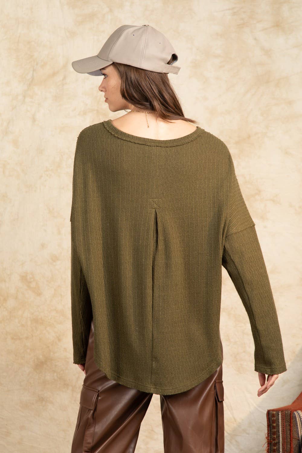 Button Down Oversized Soft Henley Knit Top NT11146-