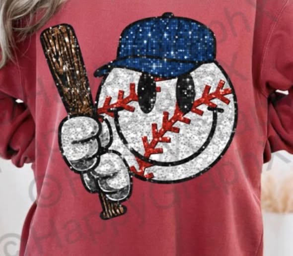 Glitter Baseball Smiley 💙- TSHIRT- (GILDAN/JEREEZ) 061226br