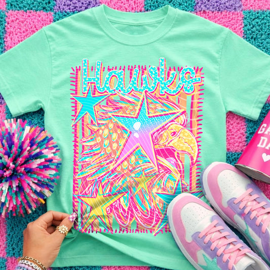 COLORFUL MASCOT HAWKS-TSHIRT- (COMFORT COLOR/BELLA) 050926KRV