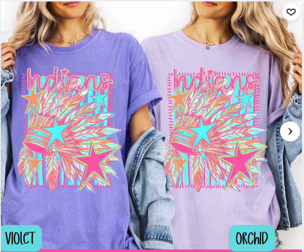COLORFUL MASCOT INDIANS-TSHIRT- (COMFORT COLOR/BELLA) 050126jb