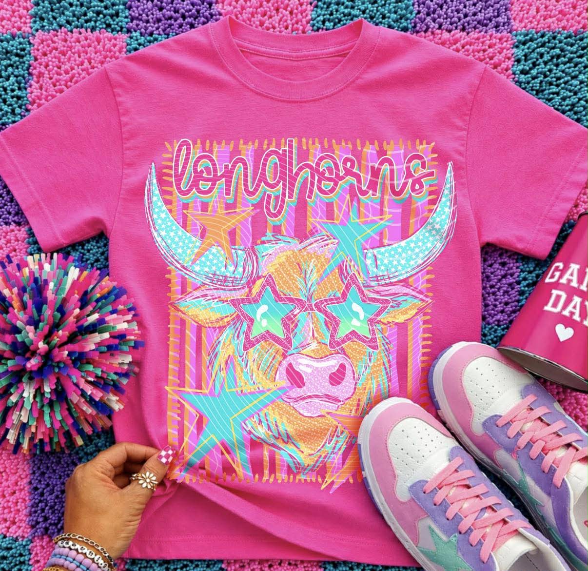 COLORFUL MASCOT LONGHORNS  - T SHIRT- (GILDAN/JERZEES)051426JB
