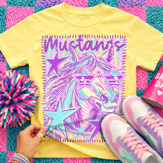 COLORFUL MASCOT MUSTANGS-(T-SHIRT)- (COMFORT COLOR/BELLA) 050126KRV
