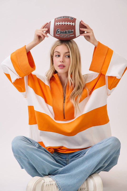 Game day Varsity Stripe Zip Pullover-GDVSP