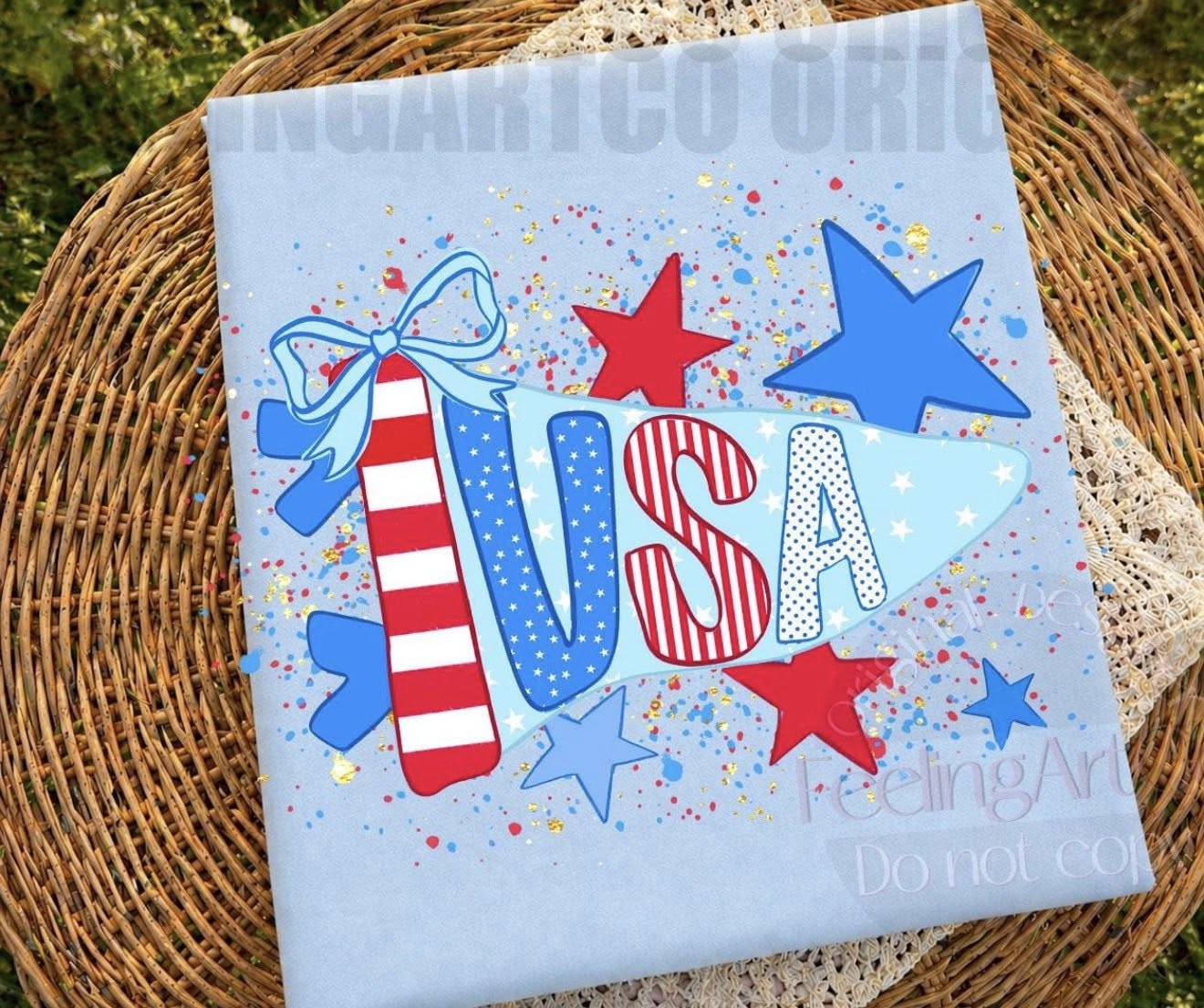 Pennant Flag USA with Stars 🩷 - T SHIRT- (GILDAN/JERZEES)061226br