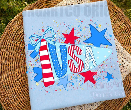 Pennant Flag USA with Stars 🩷 - T SHIRT- (GILDAN/JERZEES)051326BR