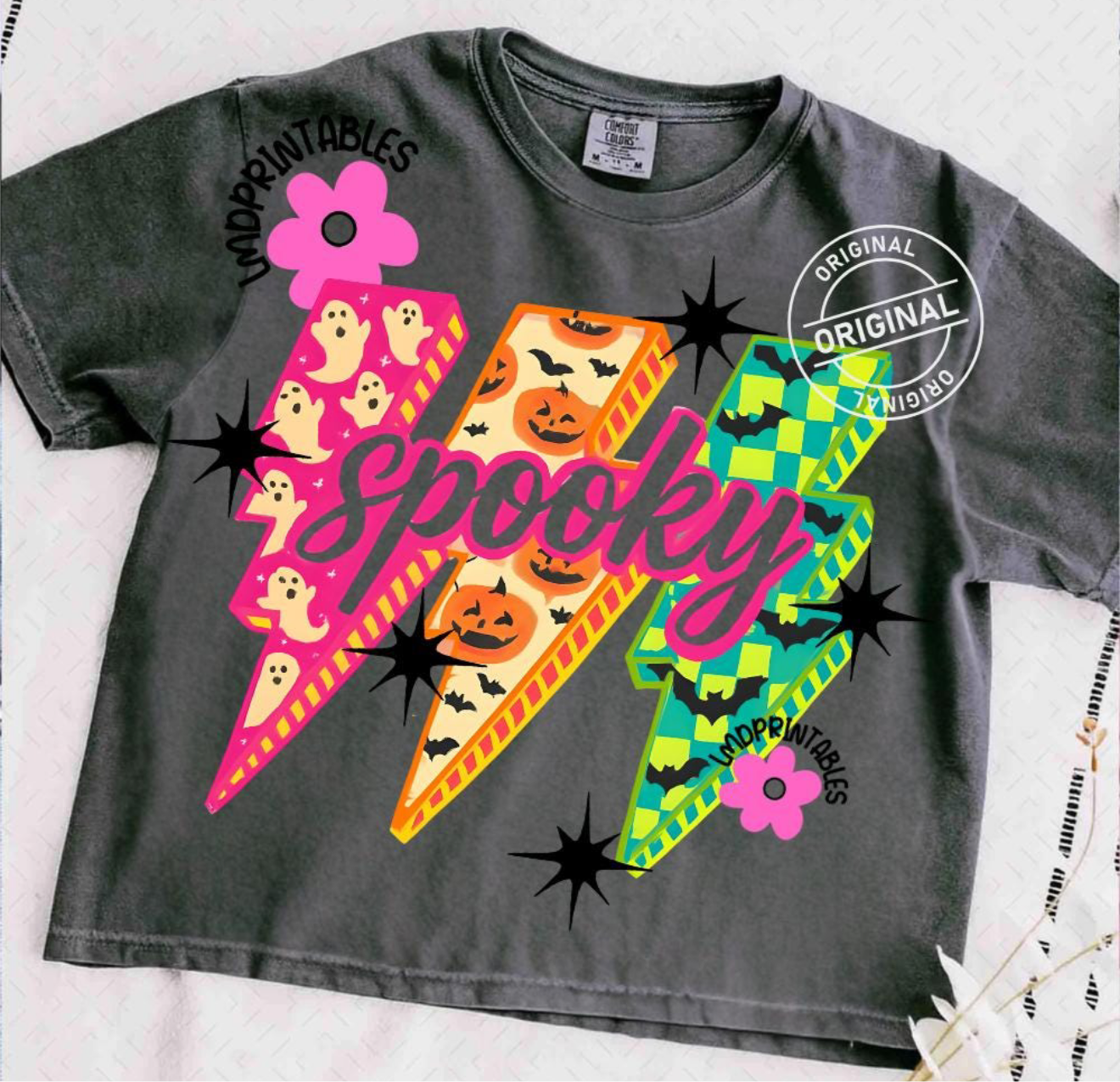 Neon Spooky with Checkered Lightning Bolts - (Jerzee/Gildan)