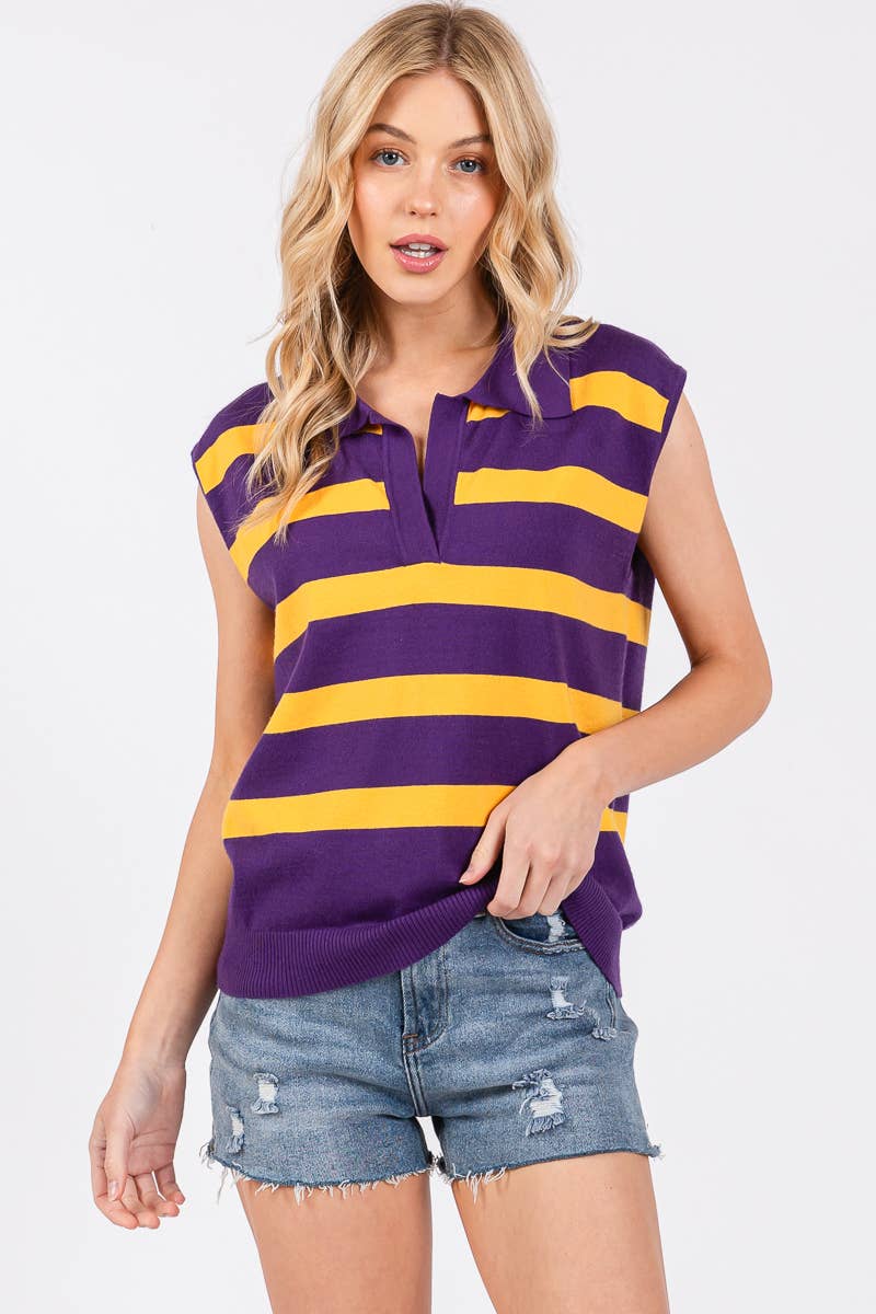 STRIPED SLEEVELESS SWEATER TOP- SSST2
