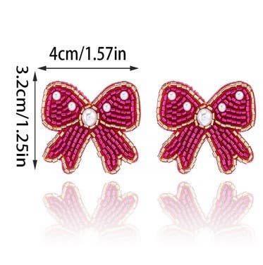 SEED BEAD BOW RIBBON BEADED EARRINGS  40E313