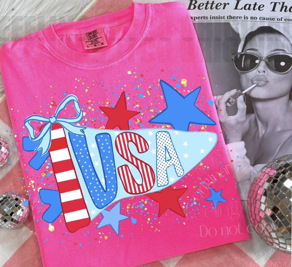 Pennant Flag USA with Stars 🩷 -(T-SHIRT)- (COMFORT COLOR/BELLA)061226br
