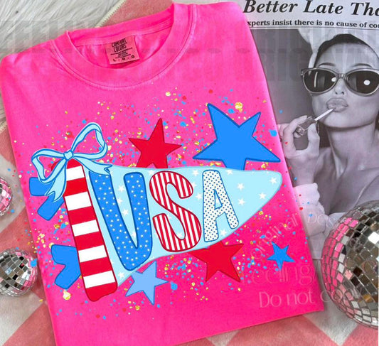 Pennant Flag USA with Stars 🩷 -(T-SHIRT)- (COMFORT COLOR/BELLA)5.13BT