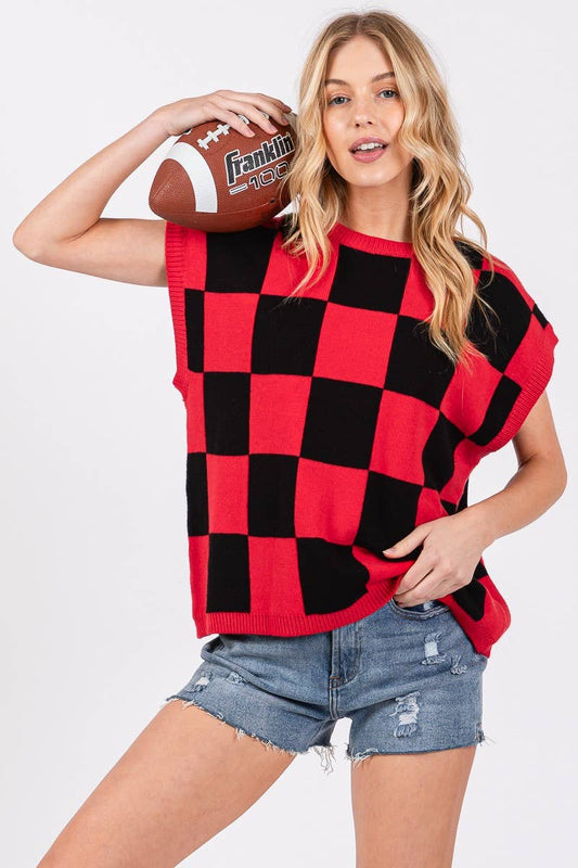 Checkered Knit Sleeveless Game day Top-CKSGD