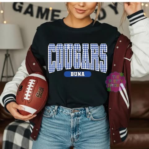 GINGHAM BUNA COUGARS   - T SHIRT- (Comfort Color/Bella)-060426NC