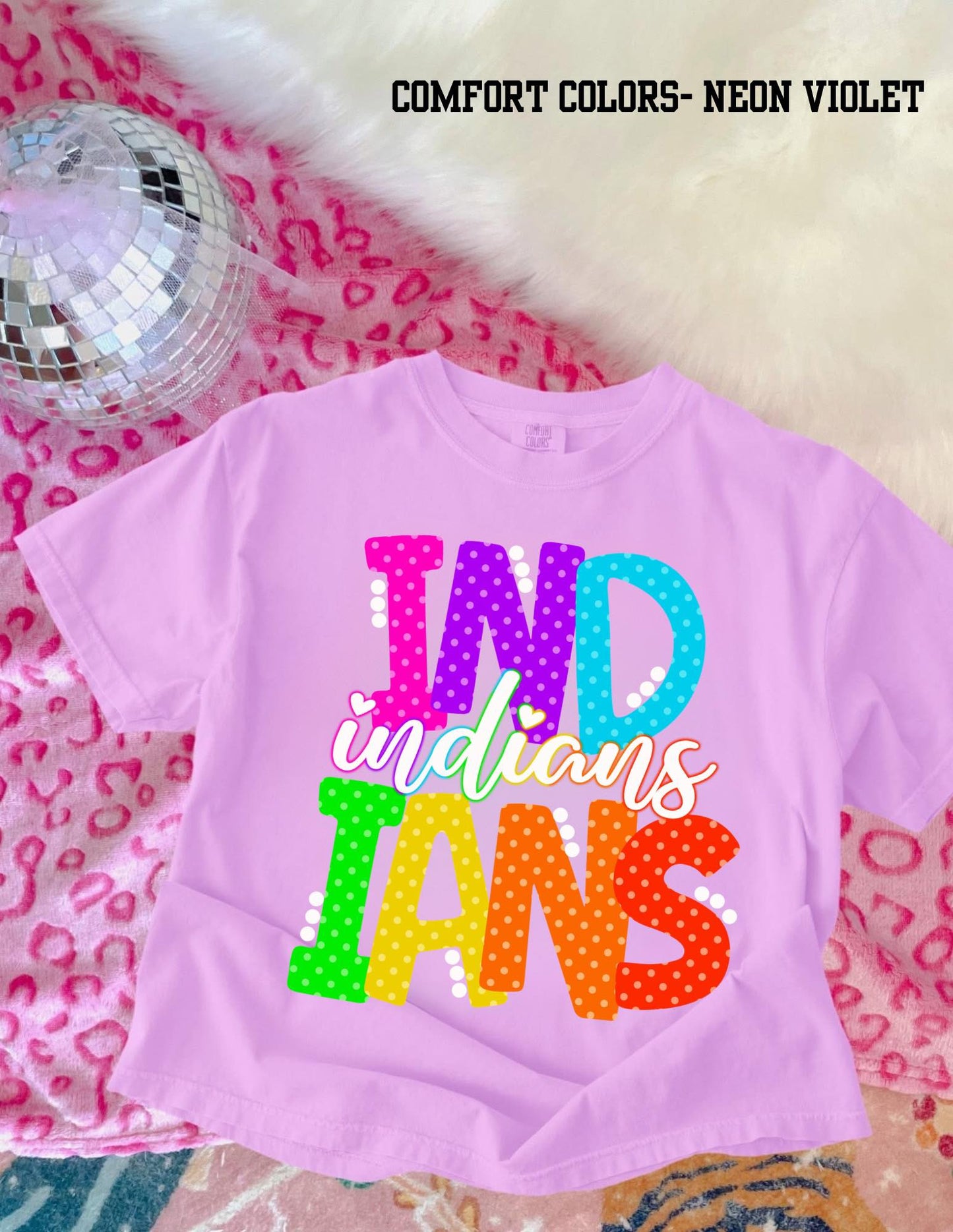COLORFUL POLKA DOT PNG INDIANS -T SHIRT - (COMFORT COLOR/BELLA)053026BR