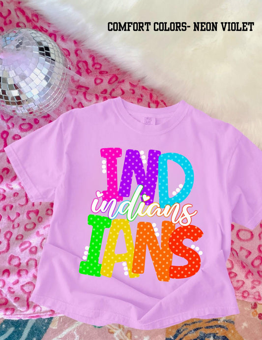 COLORFUL POLKA DOT PNG INDIANS -T SHIRT - (COMFORT COLOR/BELLA)053026BR