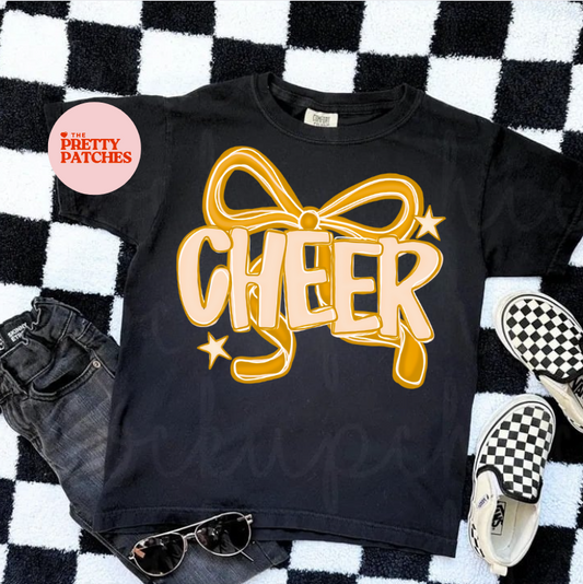 CHEER- LARGE GOLD  RIBBON WITH STARS T-SHIRT  (BELLA / COLOR COMFORT )